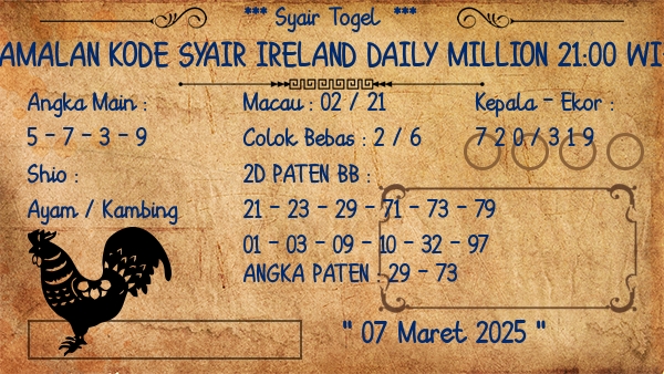 Prediksi Ireland Daily Million 21:00 WIB