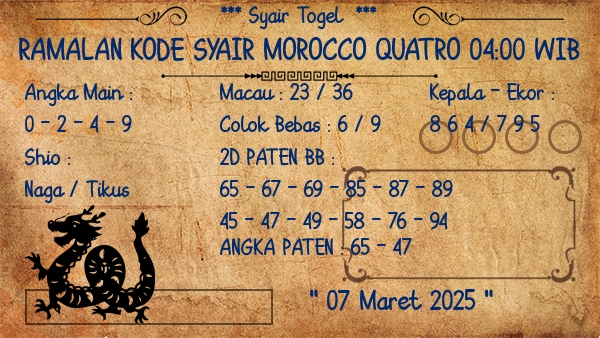 Prediksi Morocco Quatro 04:00 WIB