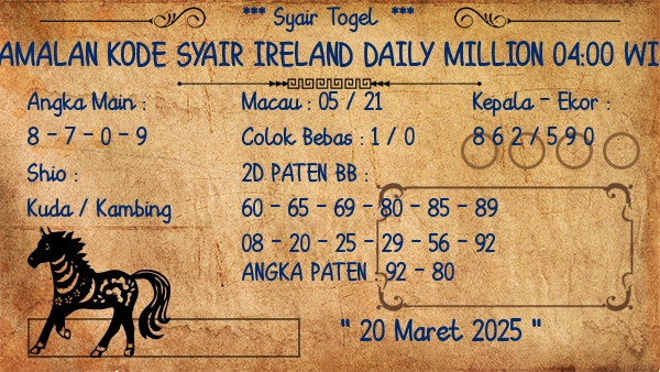 Prediksi Ireland Daily Million 04:00 WIB