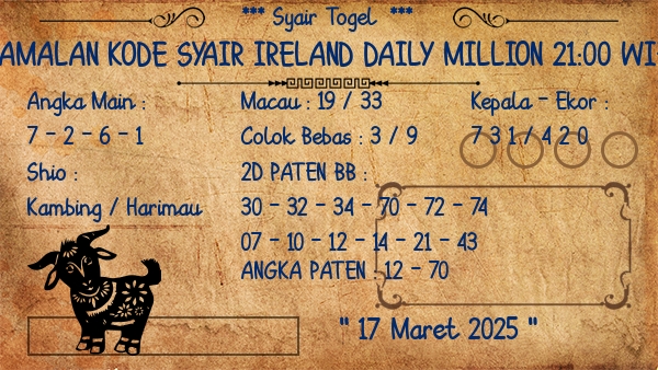 Prediksi Ireland Daily Million 21:00 WIB