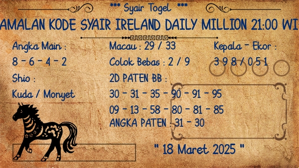 Prediksi Ireland Daily Million 21:00 WIB