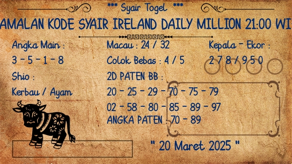 Prediksi Ireland Daily Million 21:00 WIB