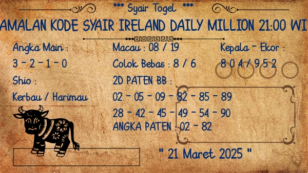 Prediksi Ireland Daily Million 21:00 WIB