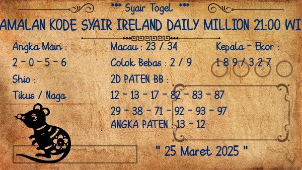 Prediksi Ireland Daily Million 21:00 WIB