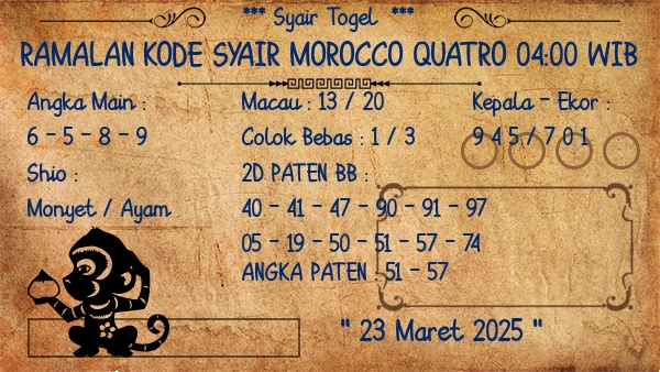 Prediksi Morocco Quatro 04:00 WIB